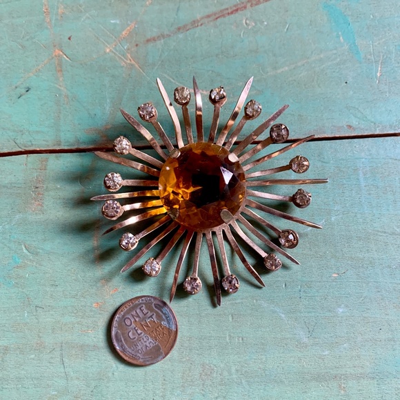 Huge Vintage 1950's Starburst Rhinestone Pin - Retro - Mid Century - Atomic Age - Picture 3 of 4